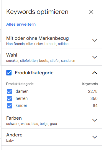 Keywords Optimieren im Google Keyword Planner